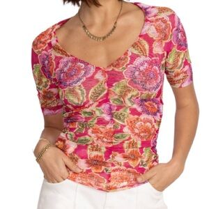 NWT JOHNNY WAS GLORIANA BOHEMIAN MESH VIBRANT FLORAL TEE